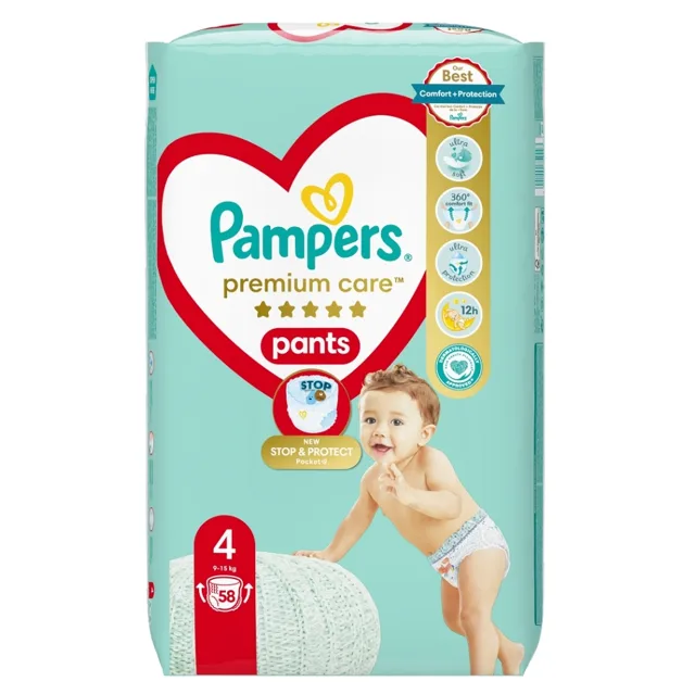 PAMPERS Premium Care vel.4 Plenkové kalhotky 9-15 kg 58 kusů