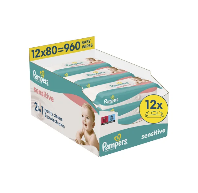Pampers Sensitive Baby dětské čisticí ubrousky 12x80 ks
