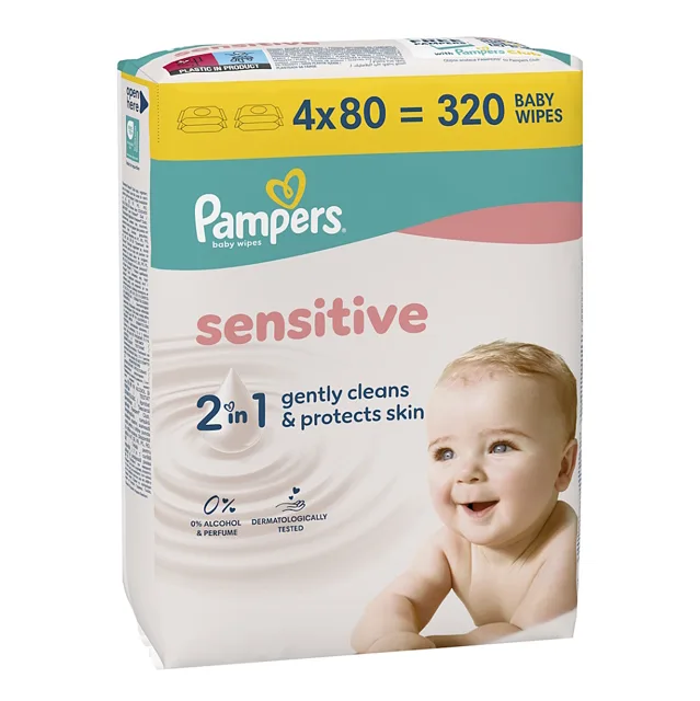 PAMPERS Sensitive vlhčené ubrousky XXL 4 x 80 kusů