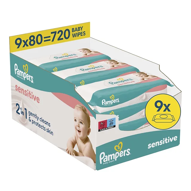 PAMPERS Sensitive vlhčené ubrousky XXL 9 x 80 kusů