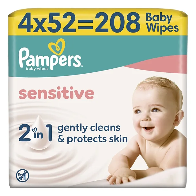 PAMPERS Sensitive vlhčené ubrousky zero plastic 4 x 52 kusů