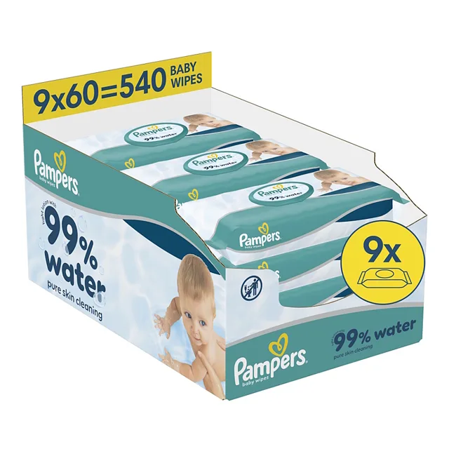 PAMPERS Ubrousky aqua zero plastic 9 x 60 kusů