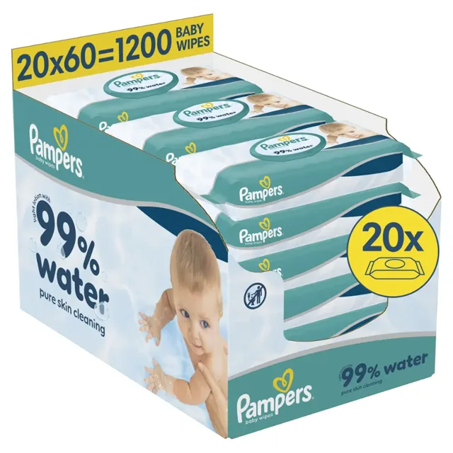 Pampers Vlhčené ubrousky 99 % Water 20x 60 ks 1200 ks