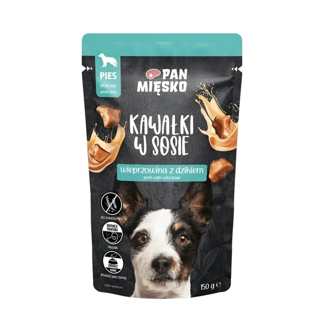PAN MASO Vepřové kousky s divočákem v omáčce pro psy 150 g