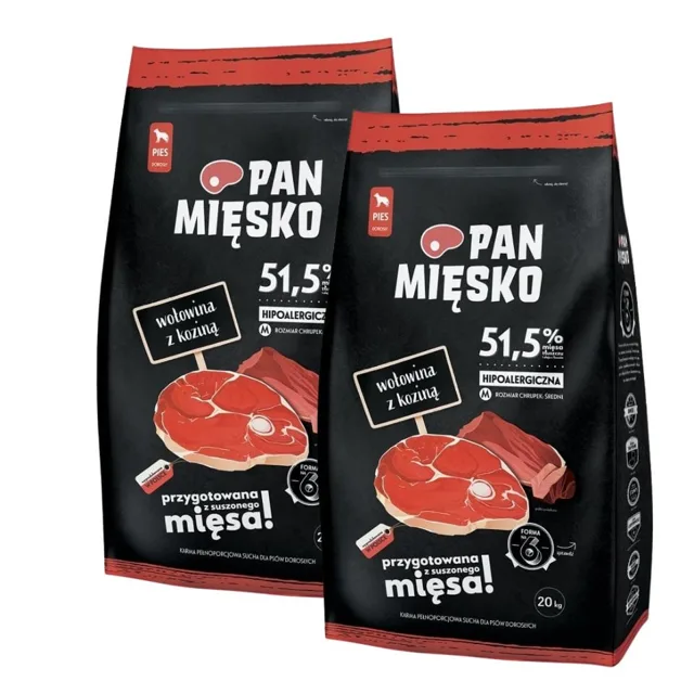 PAN MEAT Hovězí křupky s kozím masem pro psy M 2x20 kg