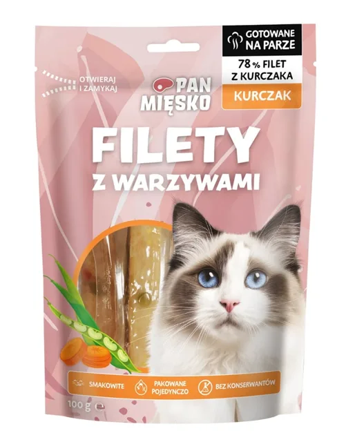 PAN MIĘSKO Filety Kuřecí pamlsek se zeleninou pro kočky 100 g