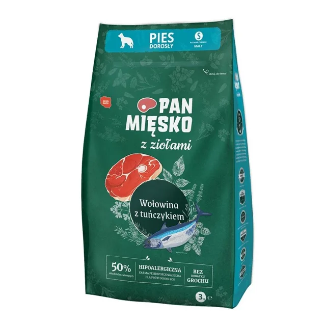 PAN MIĘSKO hovězí s bylinkami a tuňákem pro malá plemena S 2x3 kg