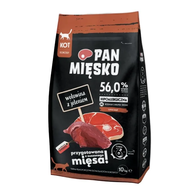 PAN MIĘSKO hovězí s jelenem pro kočky křupky M 2x10 kg