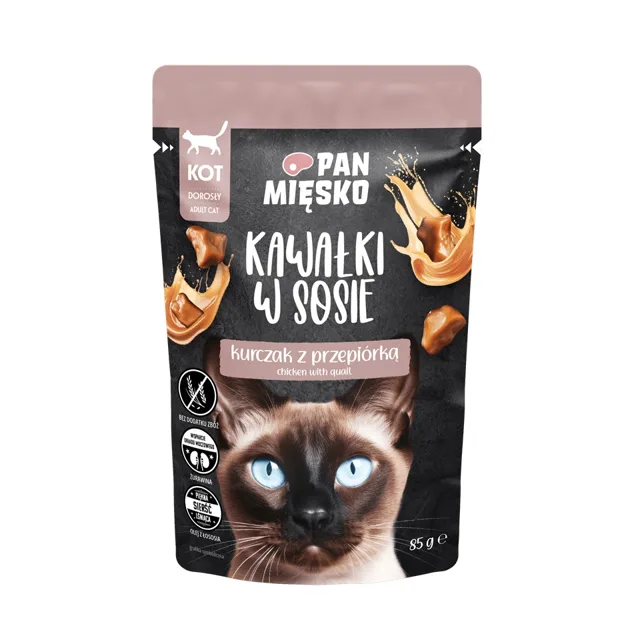PAN MIĘSKO Kousky v omáčce Kuřecí s křepelčím mokrá krmiva pro kočky 85 g