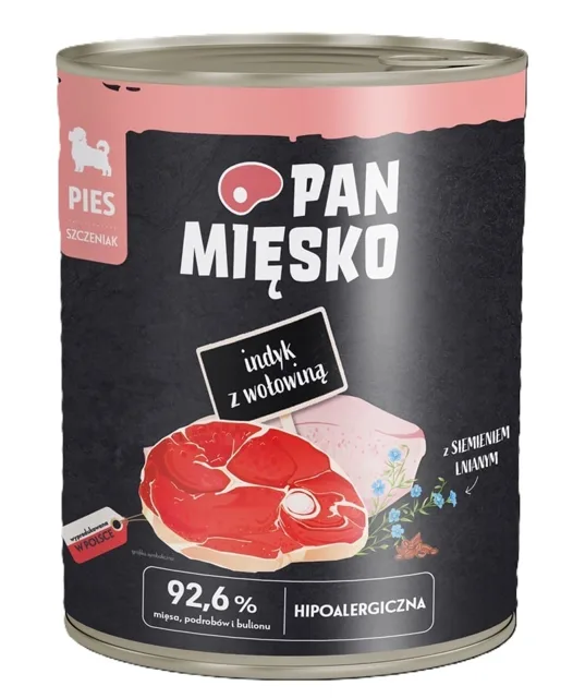 PAN MIĘSKO Krůta s hovězím - krmivo pro štěňata 800 g