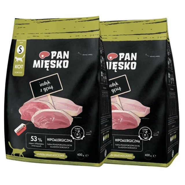 PAN MIĘSKO krůta s husou pro kočky, křupky S 2x400 g