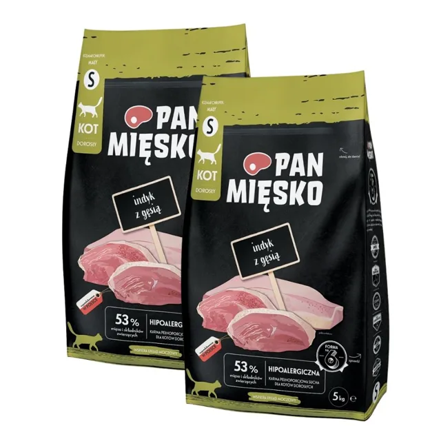 PAN MIĘSKO krůta s husou pro kočky křupky S 2x5 kg