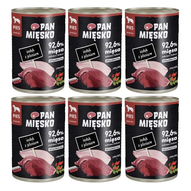 PAN MIĘSKO Krůta s jelenem, krmivo pro psy 6x400 g