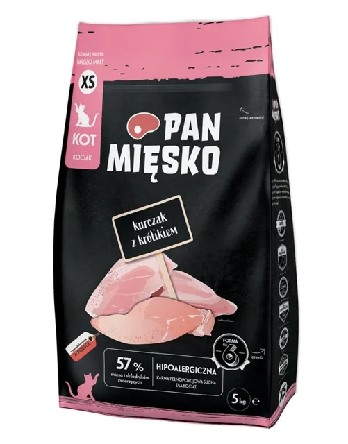 PAN MIĘSKO Kuřecí s králíkem pro koťata křupavé XS 5 kg