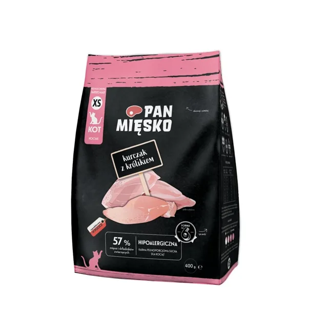 PAN MIĘSKO Kuřecí s králíkem pro koťata, křupky XS 400 g