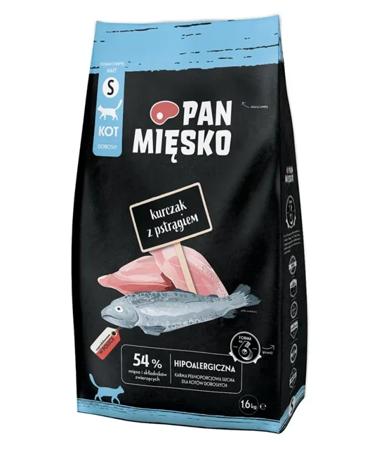 PAN MIĘSKO Kuřecí s pstruhem pro kočky, křupky S 1,6 kg
