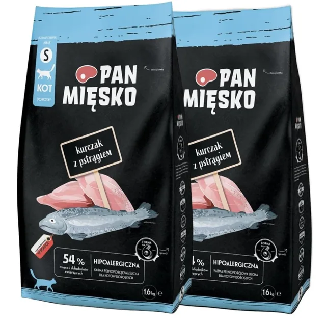 PAN MIĘSKO kuřecí s pstruhem pro kočky, křupky S 2x1,6 kg