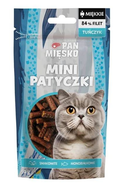 PAN MIĘSKO PAN MIĘSKO Mini tyčinky Tuňákový pamlsek pro kočky 50 g