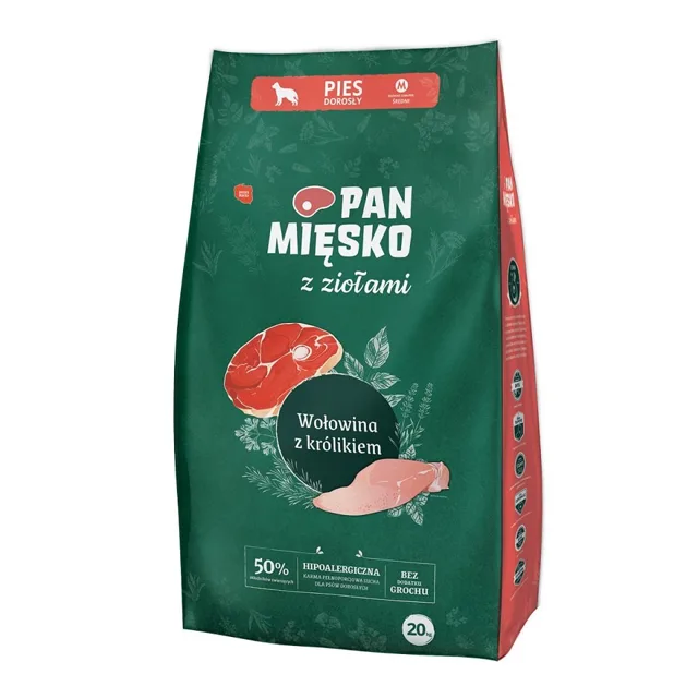 PAN MIĘSKO pro střední plemena M 20 kg s bylinkami, hovězím masem a králíkem