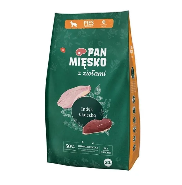 PAN MIĘSKO pro střední plemena M 20 kg s bylinkami, krůtou a kachnou