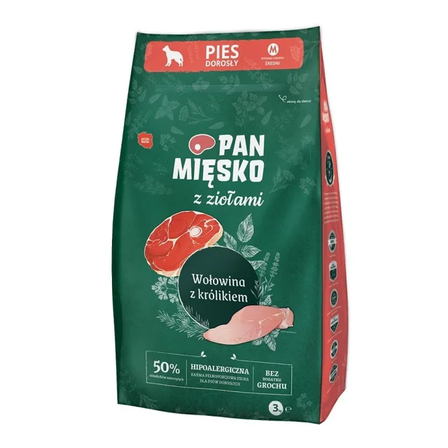 PAN MIĘSKO pro střední plemena M 3 kg s bylinkami Hovězí maso s králíkem