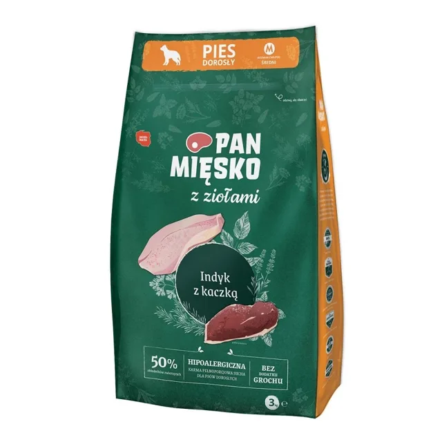 PAN MIĘSKO pro střední plemena M 3 kg s bylinkami, krůtou a kachnou