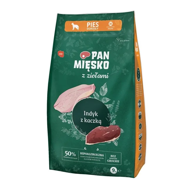 PAN MIĘSKO pro střední plemena  M 9 kg s bylinkami, krůtou a kachnou