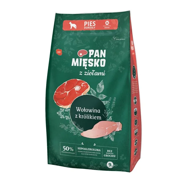 PAN MIĘSKO s bylinkami hovězí s králíkem pro střední plemena M 2x9 kg