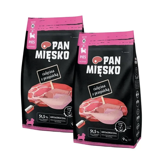 PAN MIĘSKO Telecí křupky s bažantem pro štěňata XS 2x9 kg