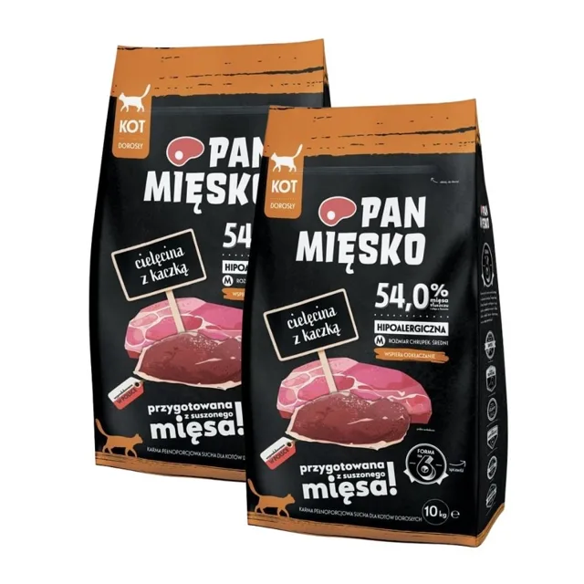 PAN MIĘSKO telecí s kachnou pro kočky, křupky M 2x10 kg