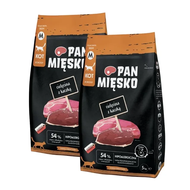 PAN MIĘSKO telecí s kachnou pro kočky křupky M 2x5 kg