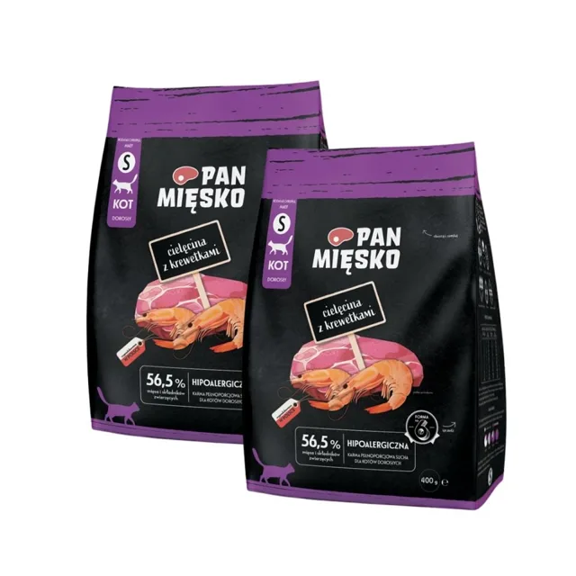 PAN MIĚSKO telecí s krevetami pro kočky, křupky S 2x400 g