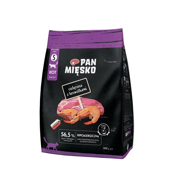 PAN MIĘSKO Telecí s krevetami pro kočky, křupky S 400 g
