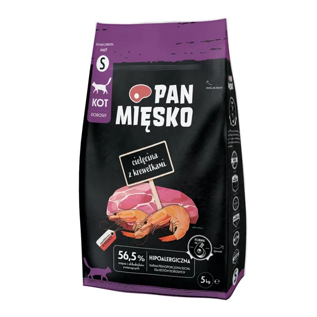 PAN MIĘSKO Telecí s krevetami pro kočky, křupky S 5 kg