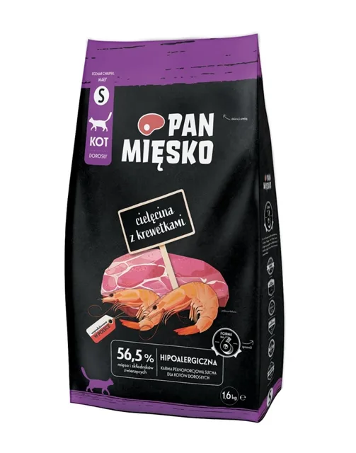 PAN MIĘSKO Telecí s krevetkami pro kočky křupky S 1,6 kg