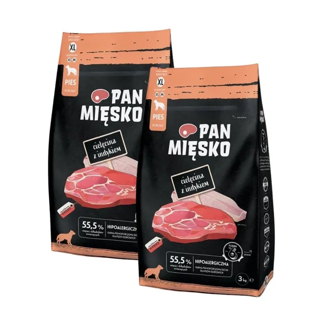 PAN MIĘSKO telecí s krůtím pro psy křupky XL 2x3 kg