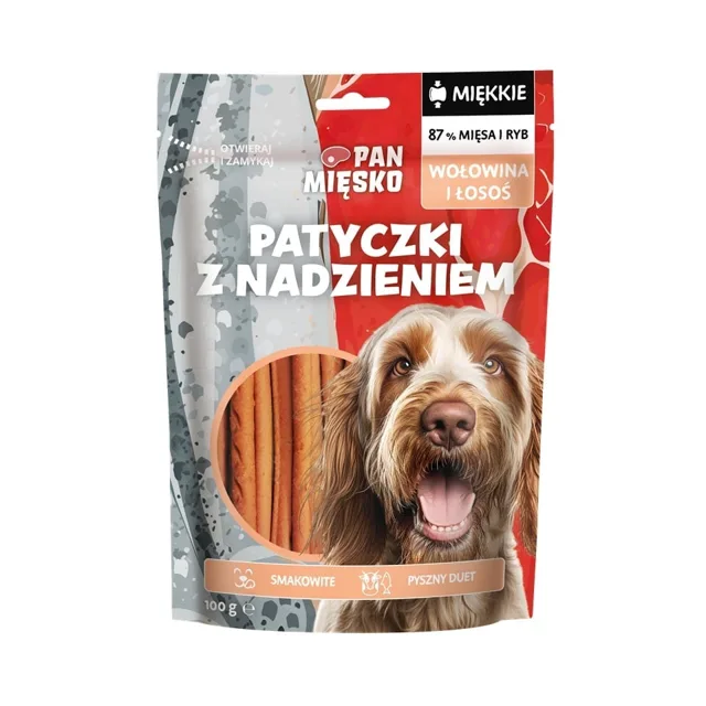 PAN MIĘSKO Tyčinky s náplní Hovězí a losos - pamlsek pro psa 100 g
