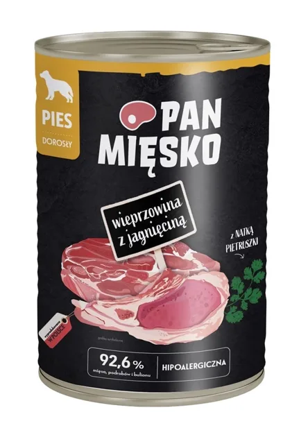 PAN MIĘSKO Vepřové maso s jehněčím krmivo pro psy 400 g