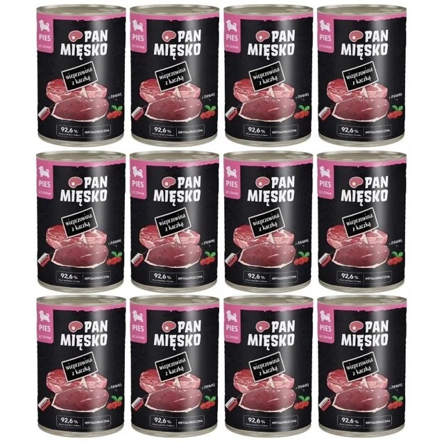 PAN MIĘSKO Vepřové maso s kachnou pro štěňata 12x400 g