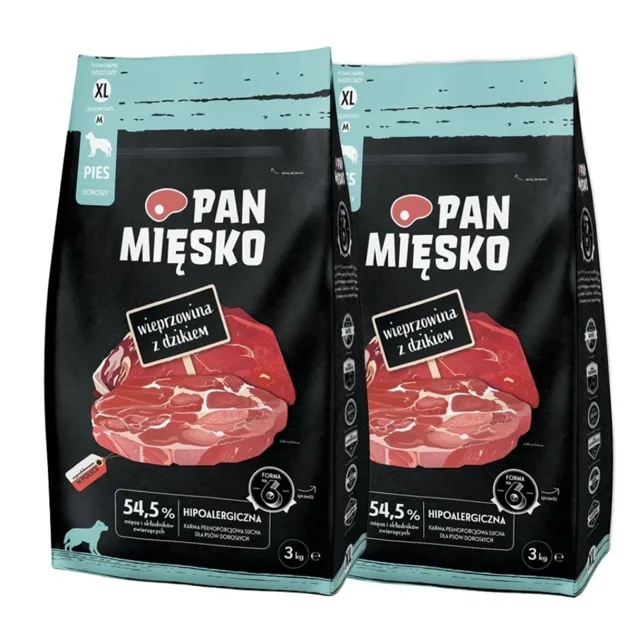 PAN MIĘSKO Vepřové s divočákem pro psy křupky XL 2x3 kg
