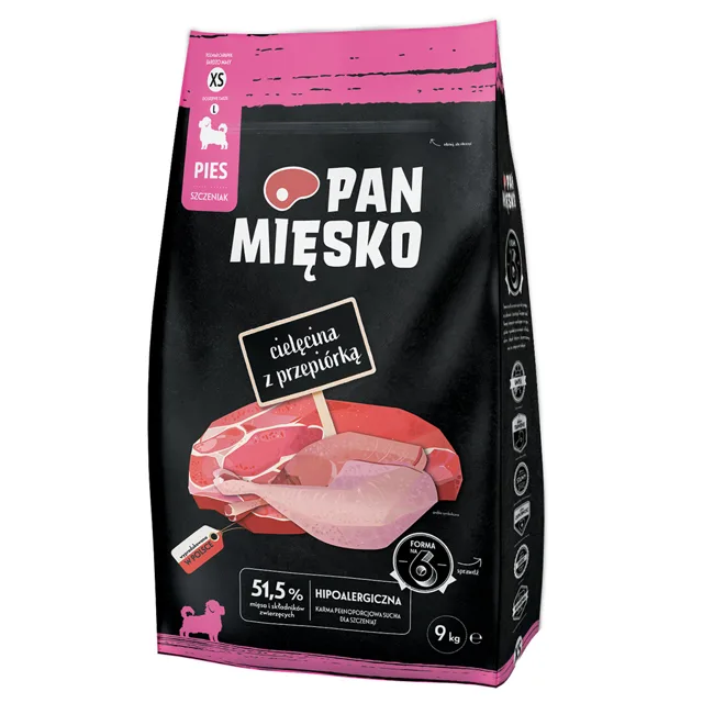 Pan Mięsko XS Puppy telecí s křepelkami - Výhodné balení: 2 x 9 kg