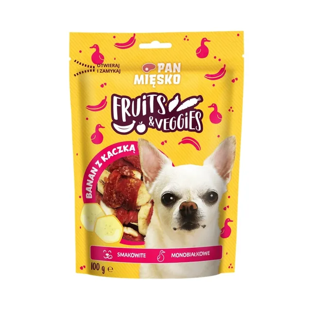 PAN MIŠKO Fruits and Veggies Banan s kachnou pamlsek pro psa 100 g