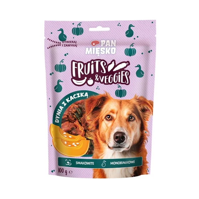 PAN MIŠKO Fruits and Veggies Dýně s kachnou pamlsek pro psa 100 g