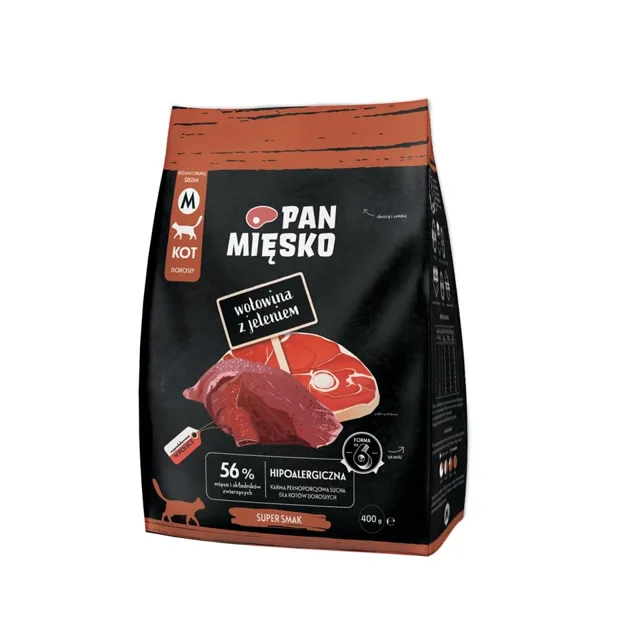 PAN MIŠKO Hovězí s jelenem pro kočky křupky M 400 g