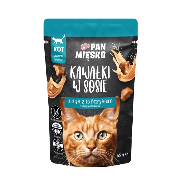PAN MIŠKO Kousky v omáčce krůta s tuňákem krmivo pro kočky 85 g