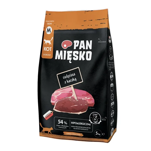 PAN MIŠKO Telecí s kachnou pro kočky, křupavé M 5 kg