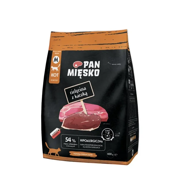 PAN MIŠKO Telecí s kachnou pro kočky křupky M 400 g