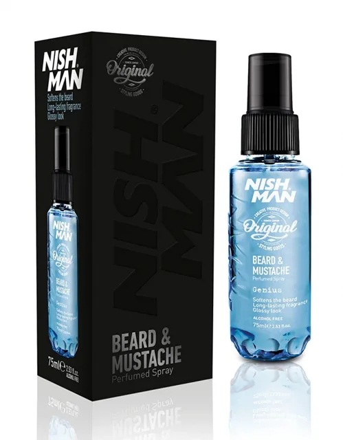 Parfém na vousy NISH MAN Beard &amp; mustache perfumed spray Genius 75 ml