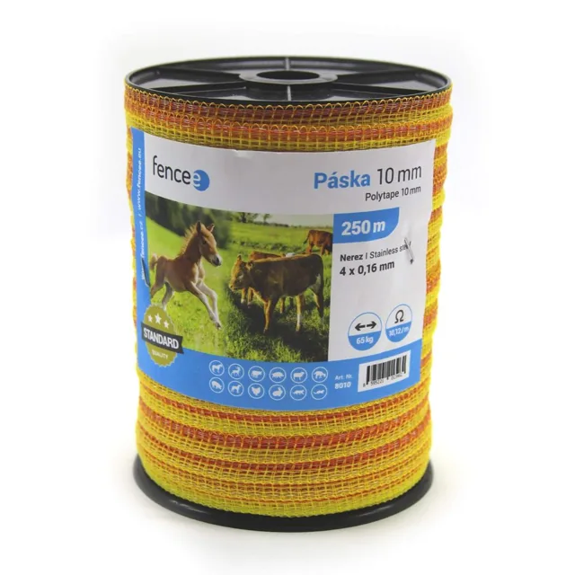 Páska pro elektrický ohradník, šířka 10 mm, žluto-oranžová, délka 250 m | P48778