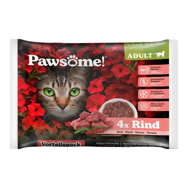 Pawsome Adult Cat 4 x 85 g - Hovězí